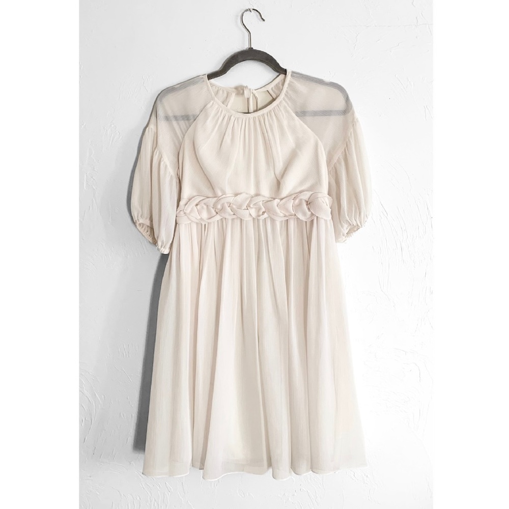 LAUNDRY BY DESIGN Ivory Chiffon Babydoll Dress with Braid Detail 4